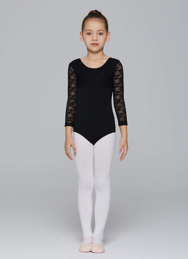 MdnMd Black Gymnastic Ballet Dance Lace Leotard for Girls Toddler Bodysuit Long Sleeve (Black, Age 4-6 / 4t,5t) - Image 3